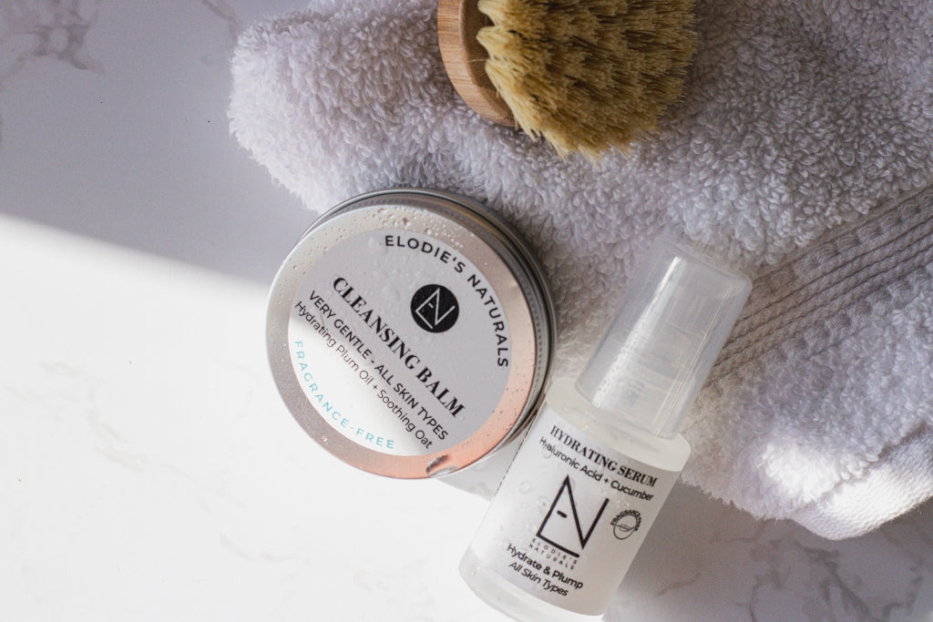 fragrance free cleansing balm and hyaluronic acid serum